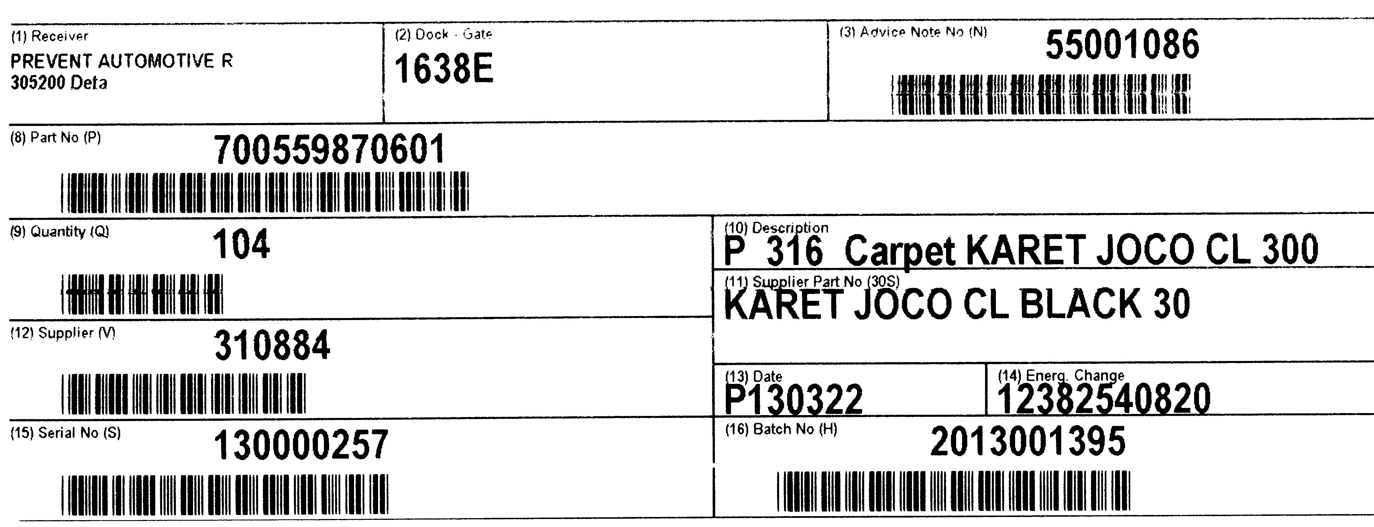 Štítek VDA (VDA Label 4905)